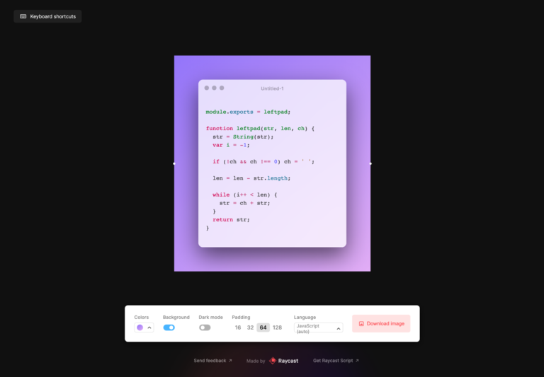 Ray.so 將你的程式碼轉為漂亮圖片，加入視窗外框和陰影效果