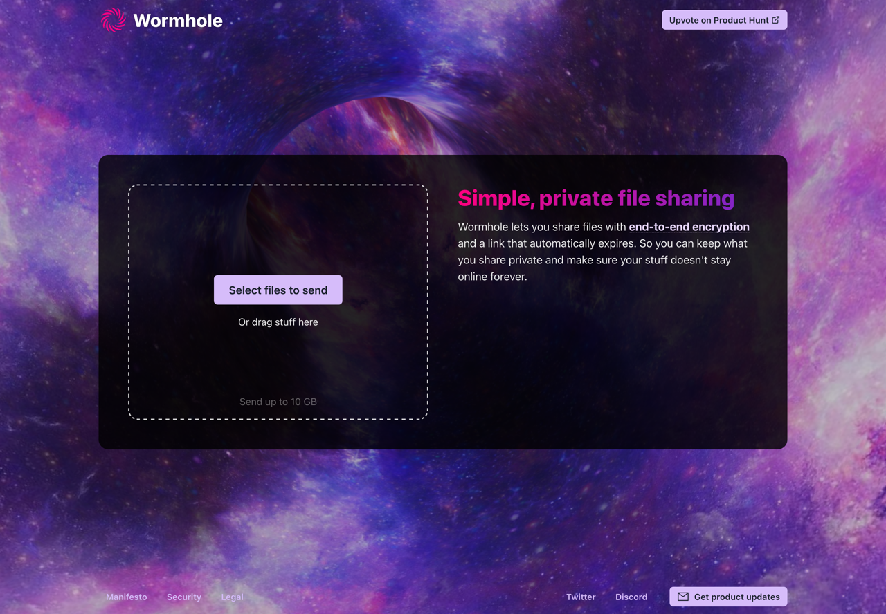 Wormhole 更重視隱私速度 10 GB 免空，檔案傳完前先顯示分享連結