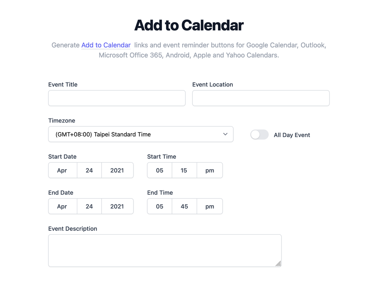 Add to Calendar Link Generator 產生將活動「新增至日曆」提醒超連結