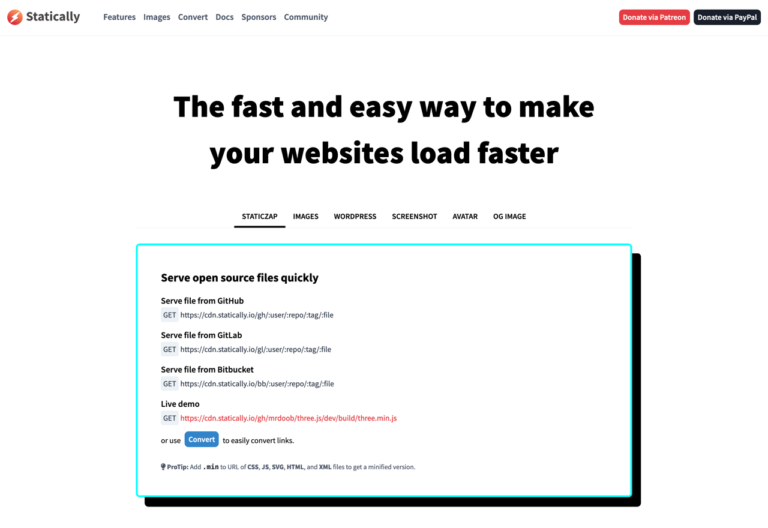 statically.io 免費 CDN 提供網站加速和圖片最佳化功能，無流量速度限制
