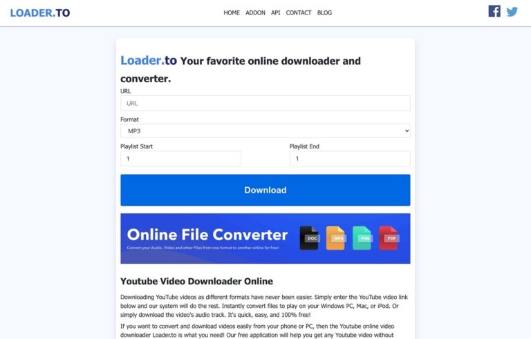 Loader.to 免費影片下載器支援 Facebook、YouTube 播放清單