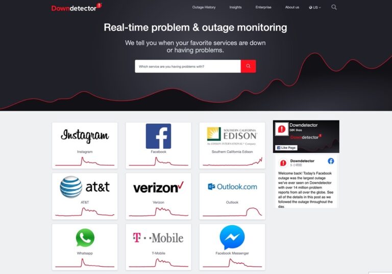 Downdetector 即時監測 FB、IG 等常用服務是否異常或無法連線
