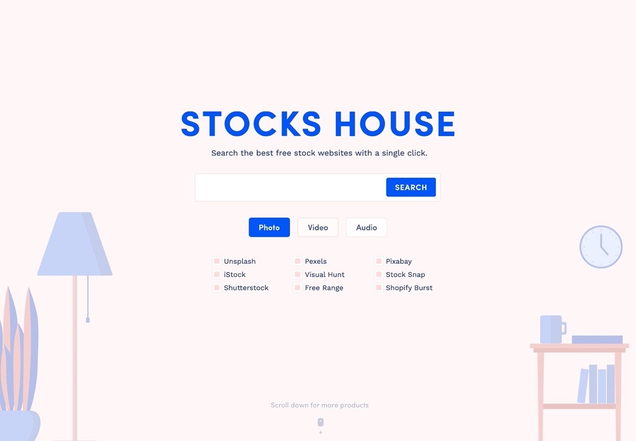 Stocks House 以瀏覽器外掛快速搜尋免費圖庫相片、影片和音訊素材（Chrome 擴充功能）