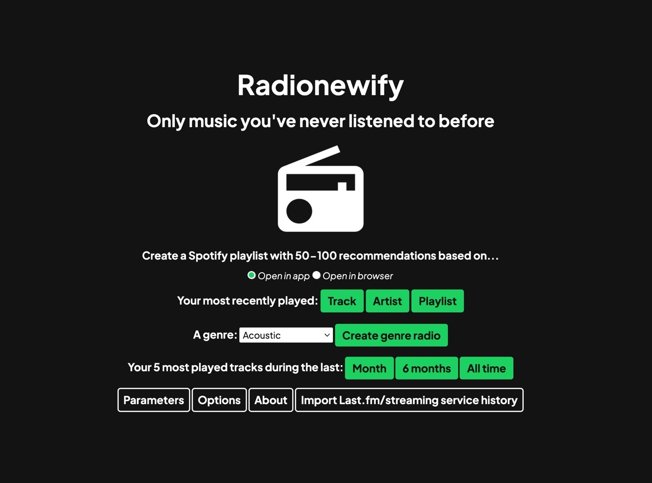 Radionewify 只選擇你沒聽過的音樂，產生真正隨機 Spotify 播放清單