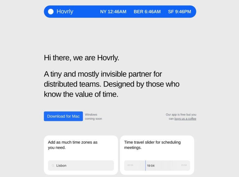 Hovrly 分散式工作團隊最佳夥伴，在 Mac 顯示、轉換不同城市的時區時間
