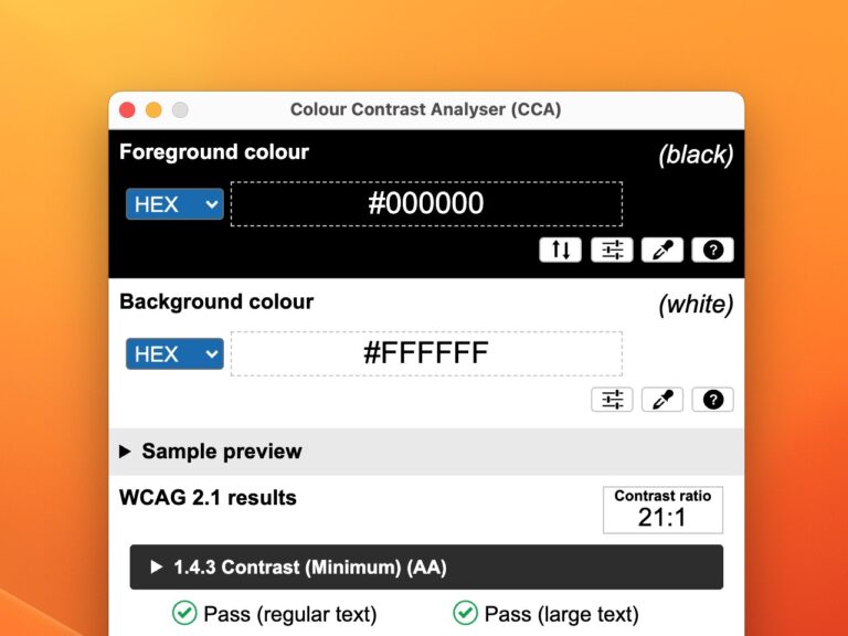 Colour Contrast Analyser 色彩對比分析器檢查易讀性和視覺對比度