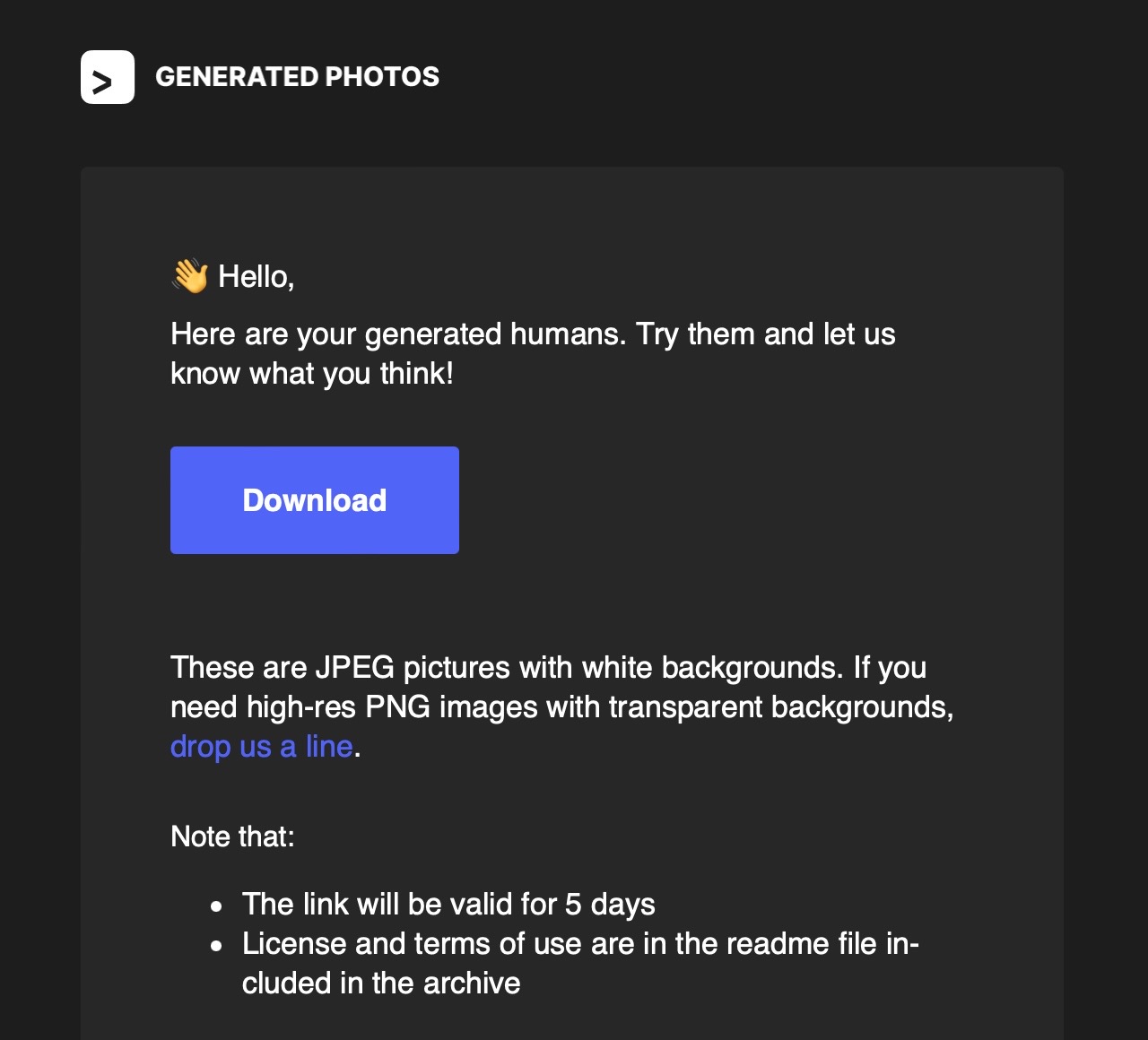 從 Email 點選 Generated Humans 下載鏈結