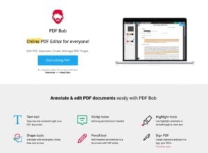 PDF Bob 線上文件編輯器，加入文字、註釋、高亮或轉檔一應俱全