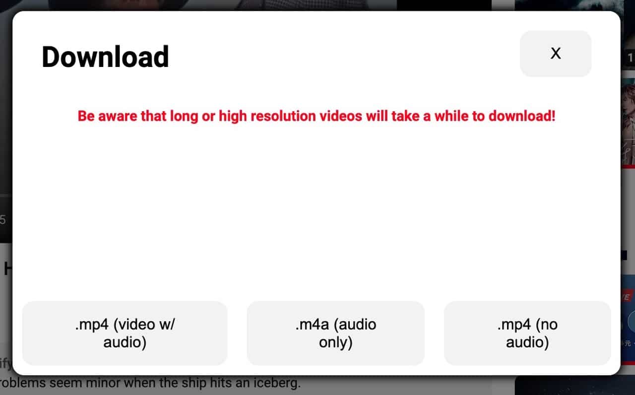 Video downloader for YouTube