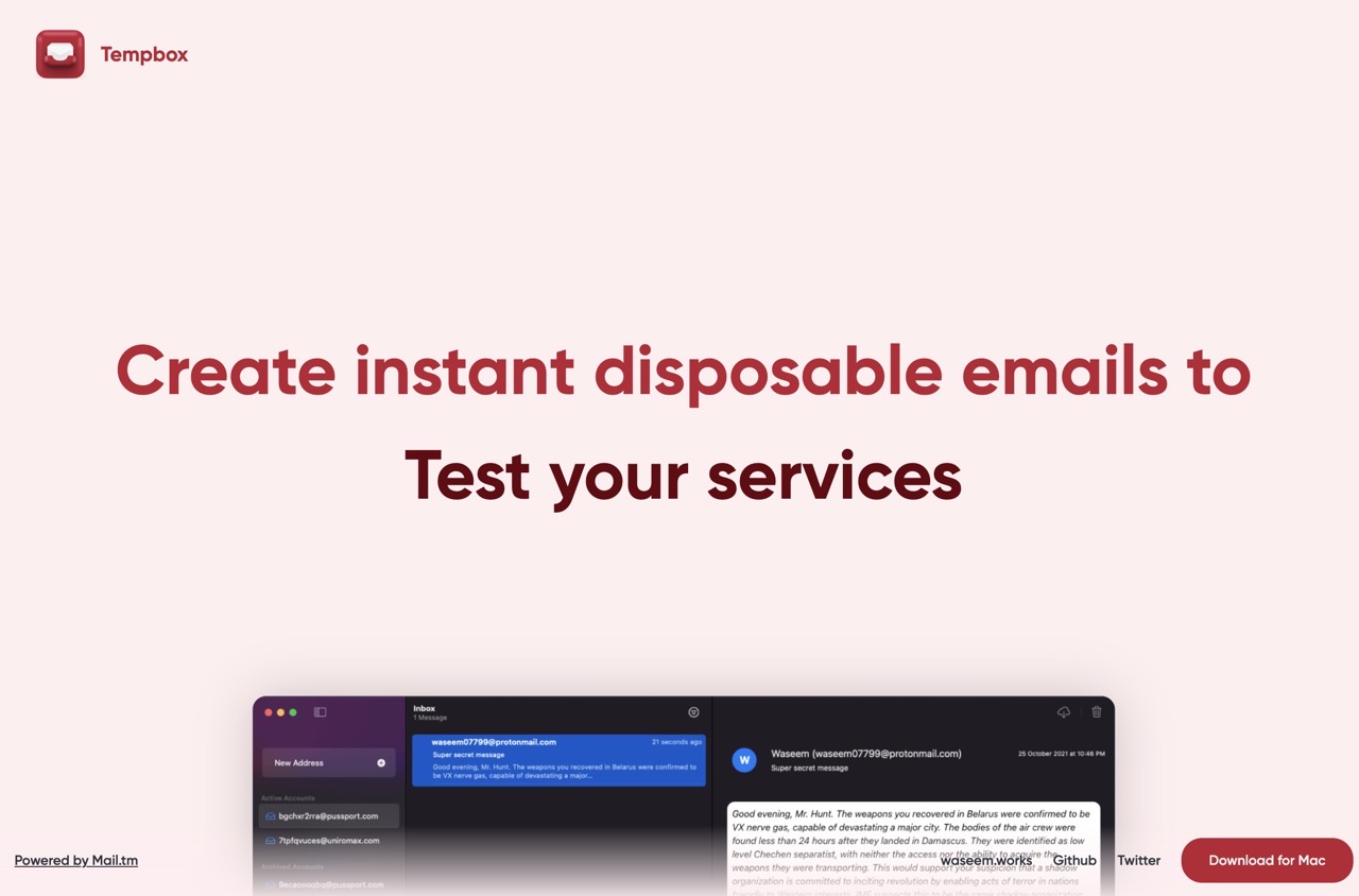 Tempbox：Mac 臨時信箱應用程式，可快速管理多個 Email 地址