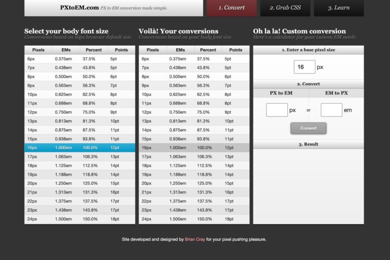 PXtoEM 線上轉換工具，快速將 PX 轉換成 EM 或百分比單位