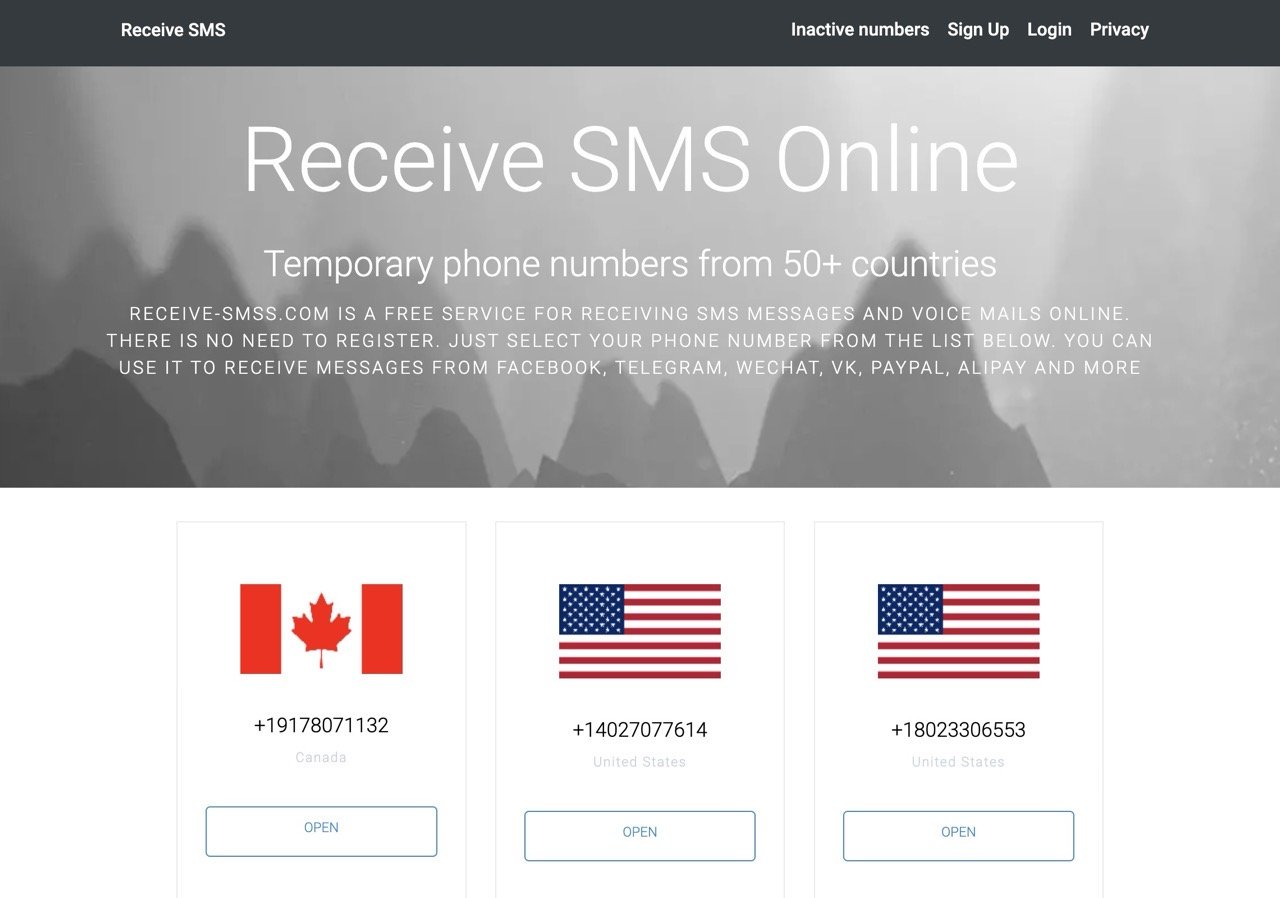 Receive SMS Online 免註冊臨時手機號碼服務，超過 50 國家可選