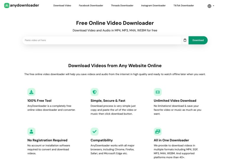 AnyDownloader 免費線上影片下載器，支援 40+ 平台、多種格式、行動裝置也適用