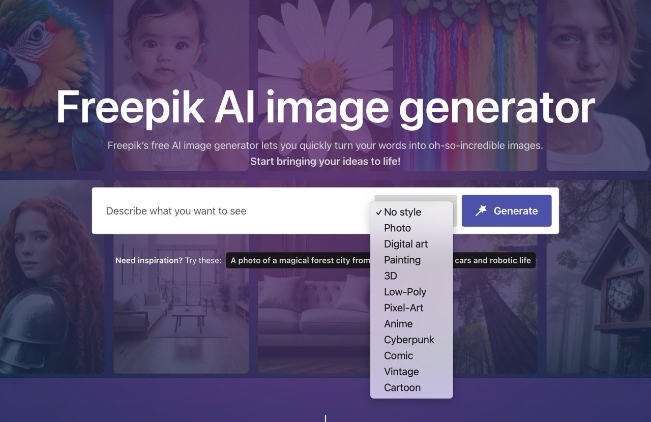 Freepik 免費 AI 圖片生成工具，將文字快速轉為各種照片