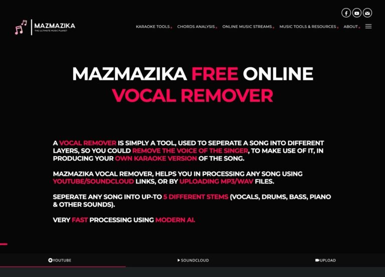 MazMazika 免費線上去人聲工具，將 YouTube 快速製作為卡拉 OK 伴唱帶