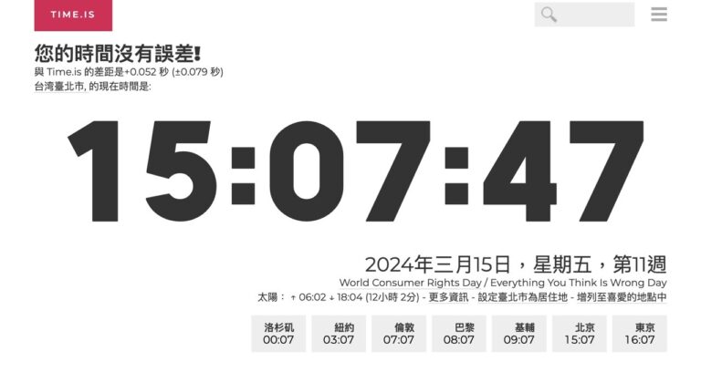 Time.is：查詢世界時間、時區時差換算、日出日落時間的最佳工具