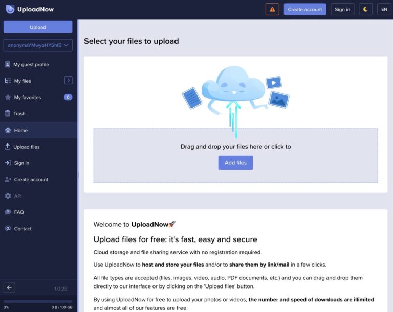 UploadNow 免費、無限制匿名雲端儲存與檔案分享服務