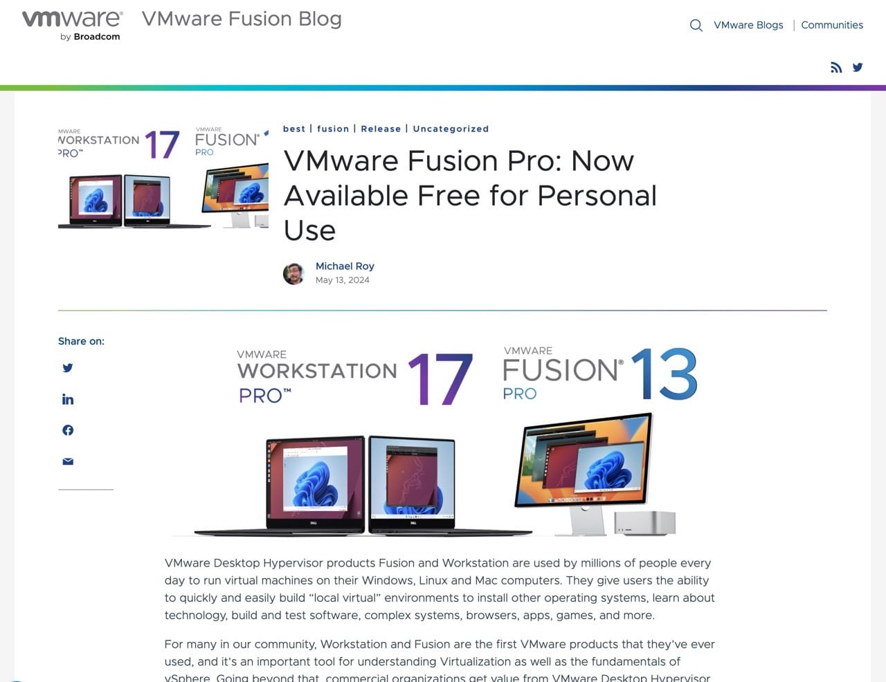 VMware 開放 Fusion Pro、Workstaion Pro 免費個人使用