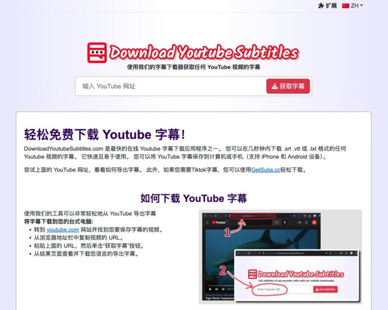 DownloadYoutubeSubtitles：免費快速下載 YouTube 字幕，支援多種格式和語言