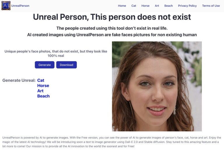 UnrealPerson：免費生成逼真人臉、貓咪、馬、藝術和海灘照片的 AI 工具