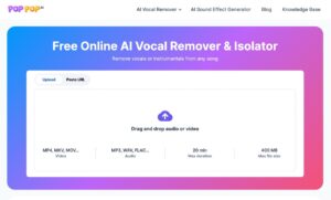 PopPop AI Vocal Remover：免費線上音軌分離工具，一鍵去人聲製作伴奏