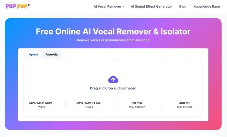 PopPop AI Vocal Remover：免費線上音軌分離工具，一鍵去人聲製作伴奏