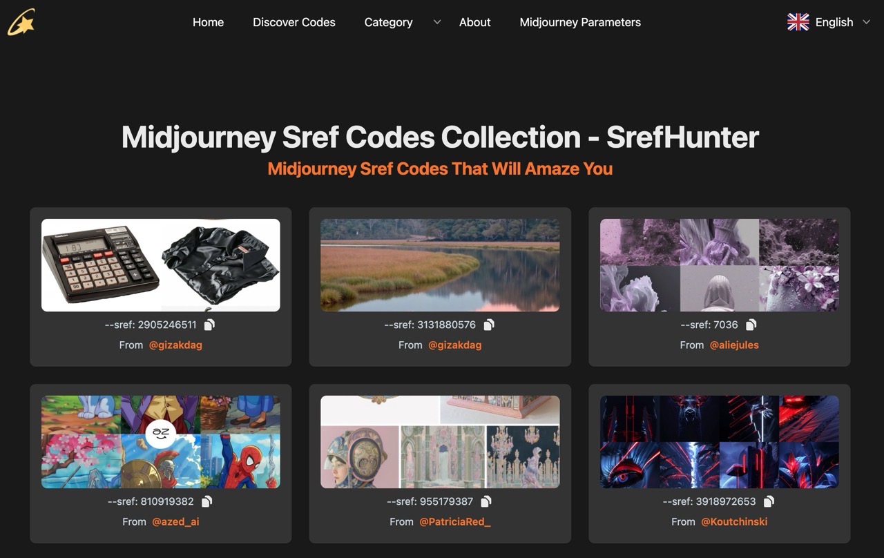 SrefHunter：收集各種 Midjourney 樣式代碼，複製指令快速生成特定風格圖片