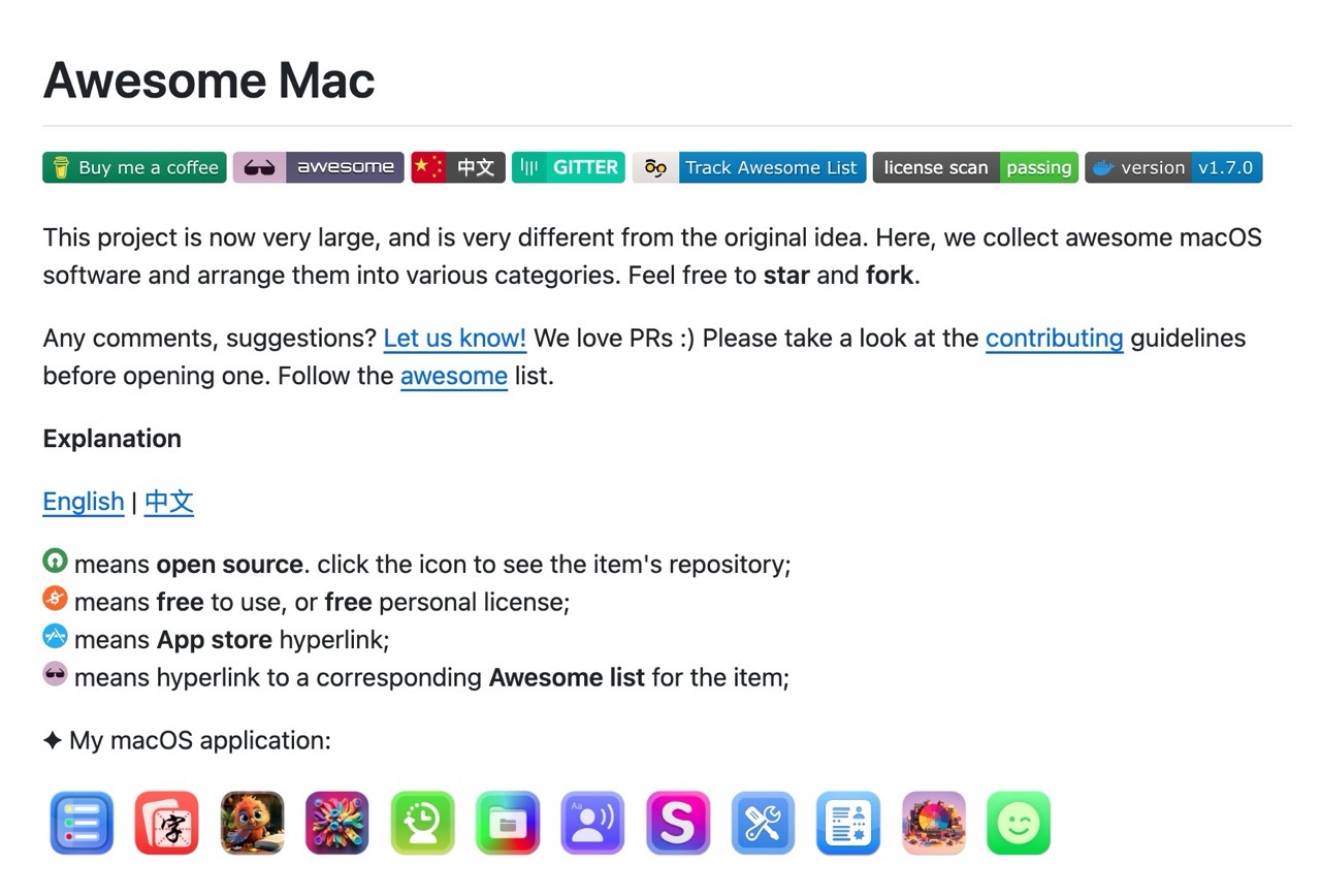 Awesome Mac：收集各類型好用的 Mac 應用程式、軟體和工具列表