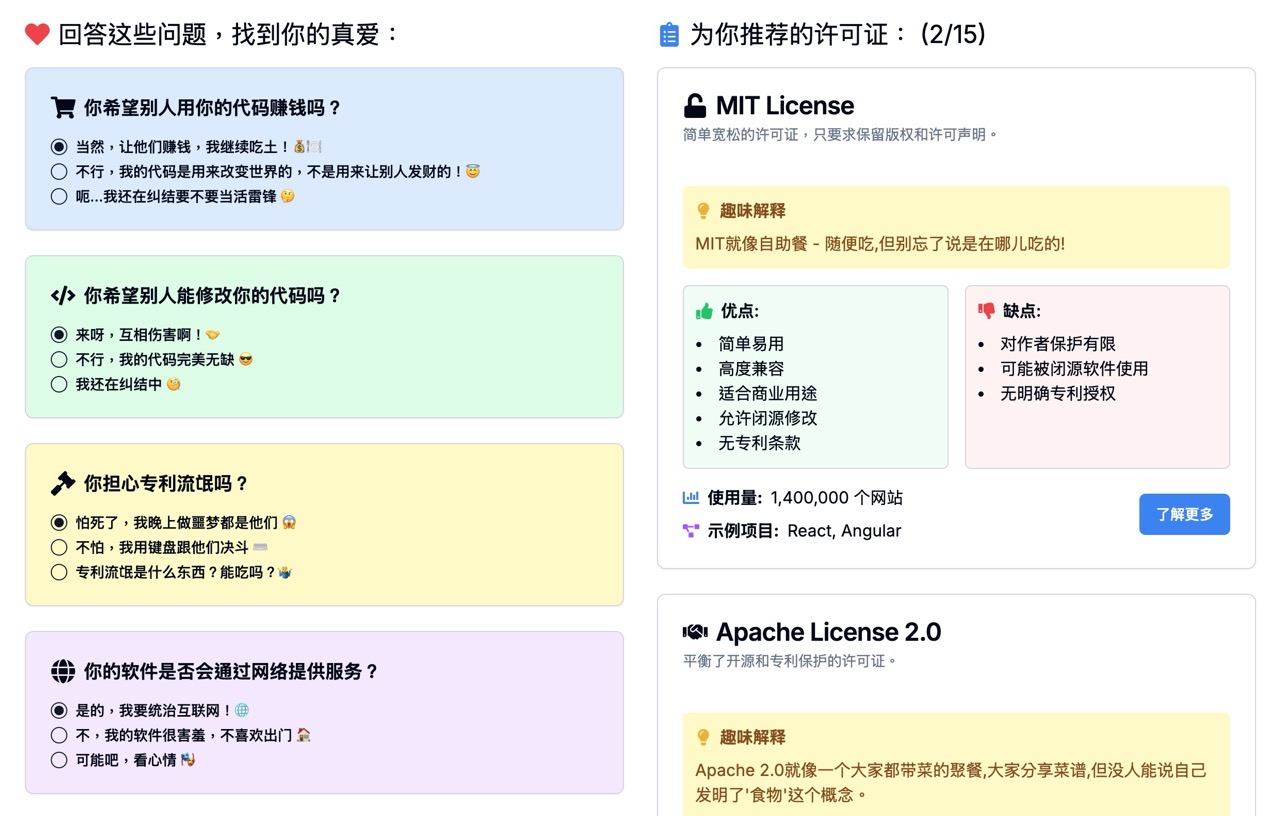 Open source license chooser 3.