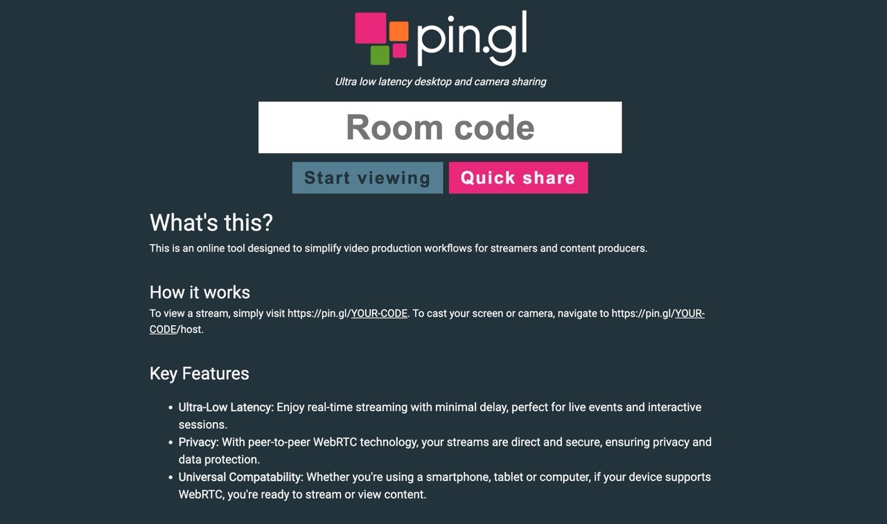 pin.gl：免安裝、低延遲即時螢幕共享服務，輕鬆實現畫面分享