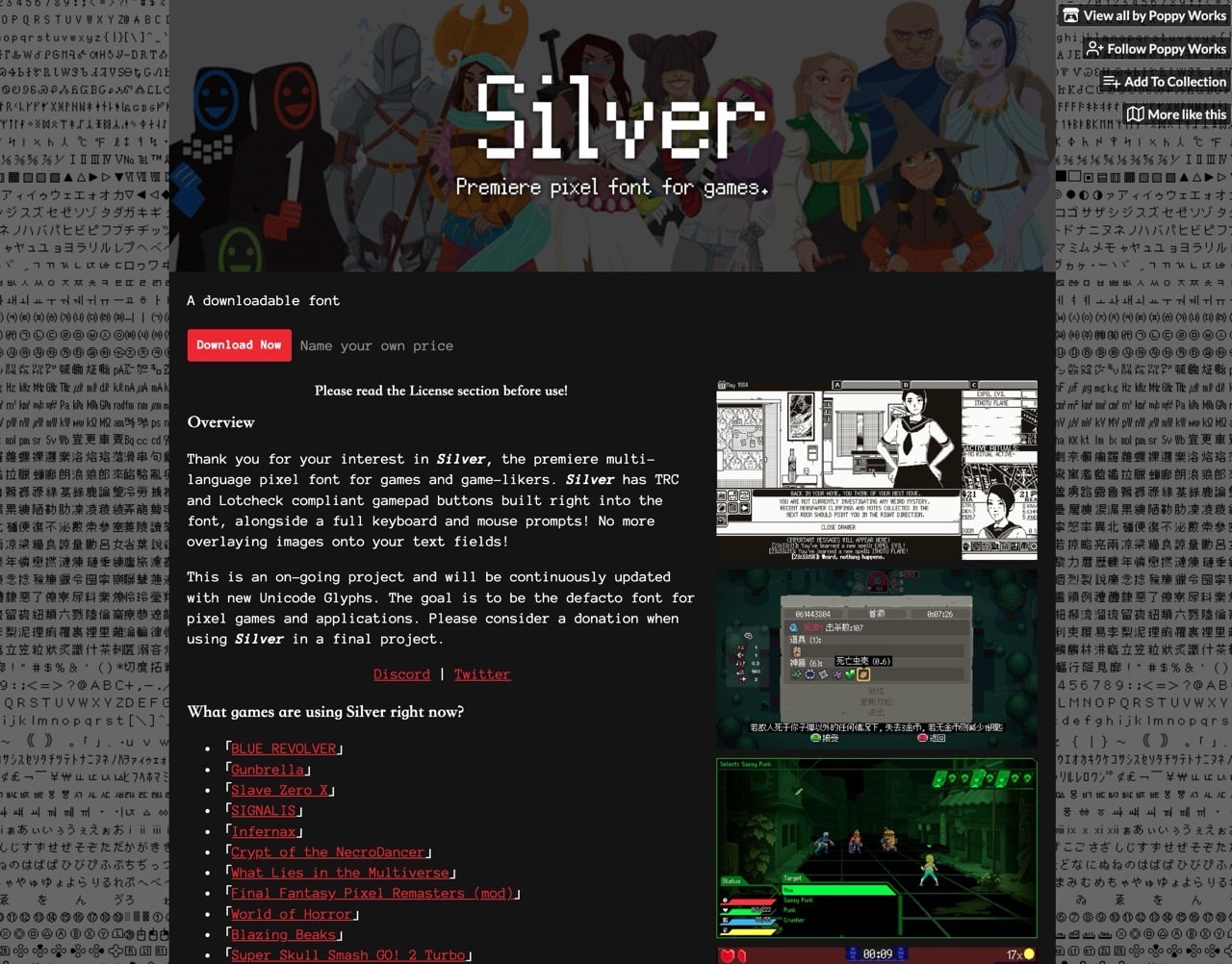 Silver font for games 1.