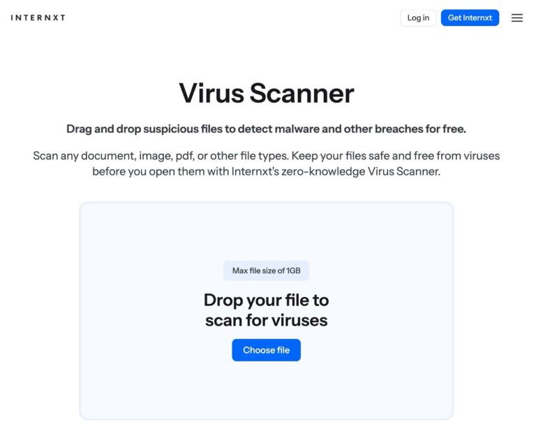 Internxt Virus Scanner：免費線上掃毒工具，快速安全支援多格式