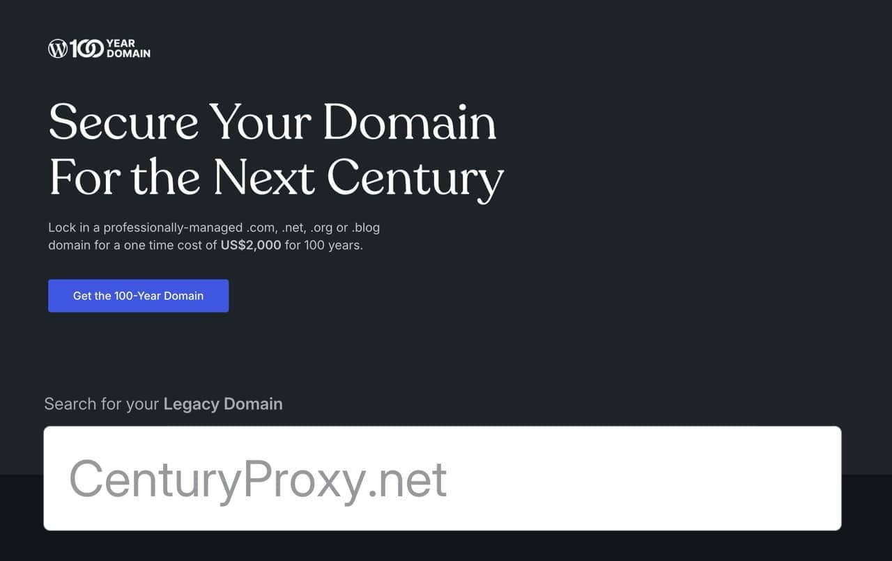 WordPress.com 推出「100 年域名」服務
