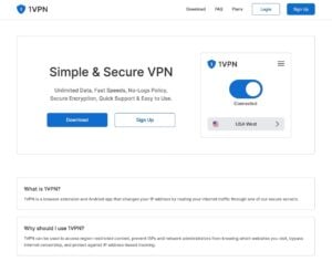 1VPN：無流量限制的 VPN 服務，免註冊跨區瀏覽