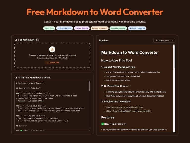 免費 Markdown 轉 Word 工具：快速將 .md 轉為 .docx 格式