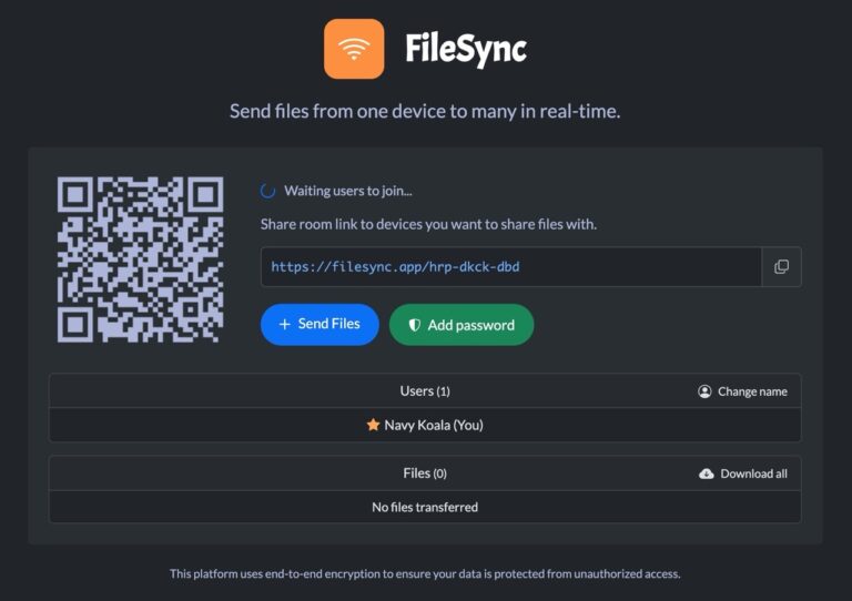 FileSync：免費線上檔案傳輸工具，快速安全點對點分享