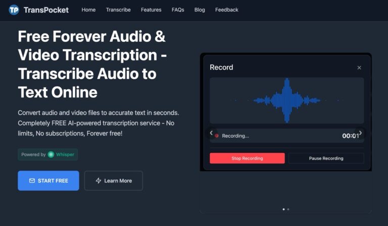 TransPocket 免費線上工具：快速將影片與音訊轉為逐字稿
