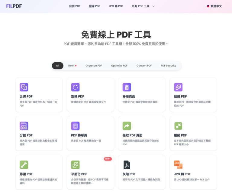 FILPDF：免費線上 PDF 編輯工具，整合各種功能免下載即可用