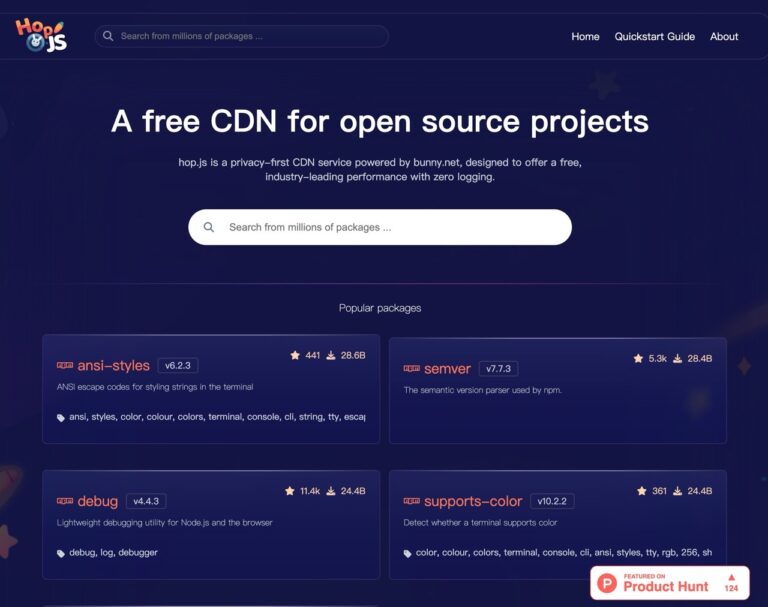 hop.js:用於開源專案的快速免費、隱私優先的 CDN 服務 20 hop.js:用於開源專案的快速免費、隱私優先的 CDN 服務