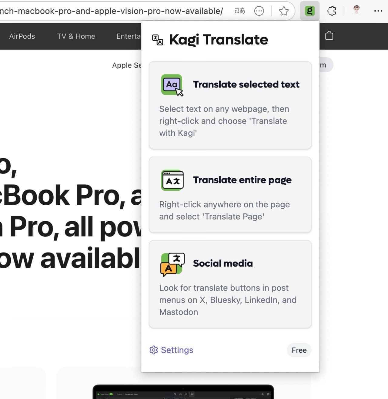 Kagi Translate 擴充功能