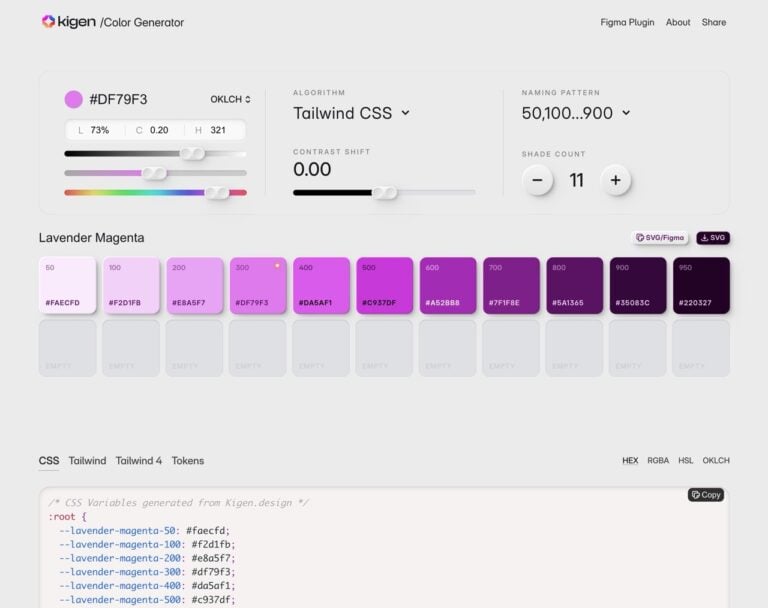 Kigen Color Generator：免費調色盤產生器，讓設計顏色更簡單