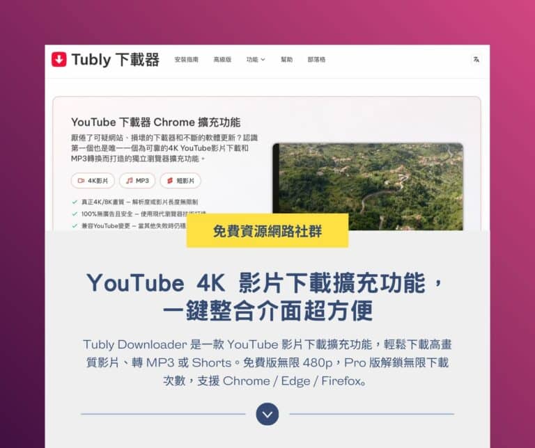 Tubly Downloader:YouTube 4K 影片下載擴充功能,一鍵整合介面超方便
