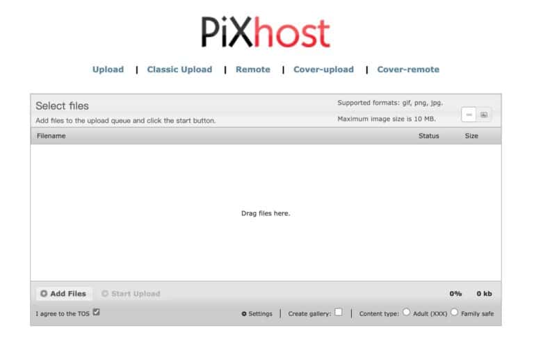 PiXhost 免費圖片空間：免註冊、不限流量，支援 10 MB 與成人內容