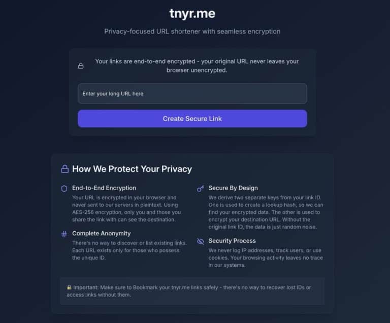 tnyr.me：專注隱私的免費加密縮網址工具，保障連結端對端加密不追蹤