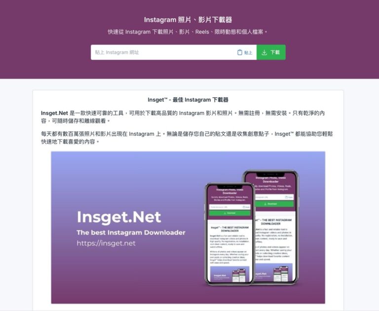 Insget：一鍵下載 Instagram 照片影片、Reels 與限時動態，完全免費且無浮水印