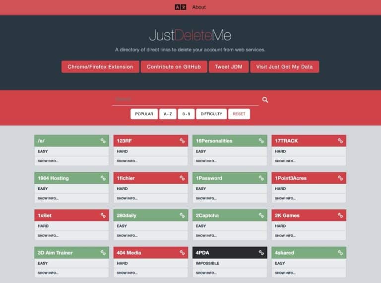 JustDeleteMe：一鍵導航刪除網路服務帳號，擺脫難纏的數位足跡