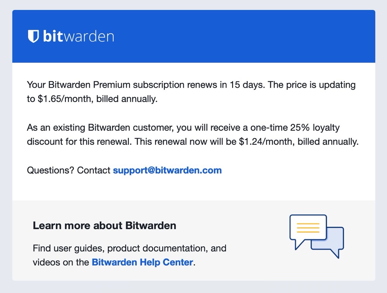 Bitwarden 價格調整