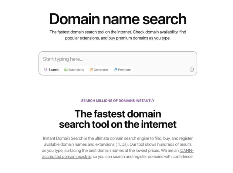 Instant Domain Search:網路上速度最快的網域名稱搜尋工具,即時查詢可用性與創意命名 2 Instant Domain Search:網路上速度最快的網域名稱搜尋工具,即時查詢可用性與創意命名