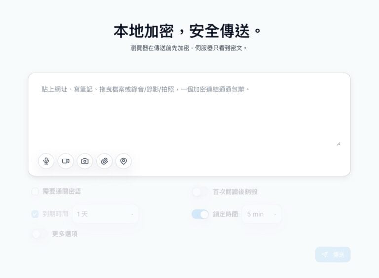 FAIGO 瀏覽器端對端加密傳輸服務，支援檔案、筆記與網址閱後即焚