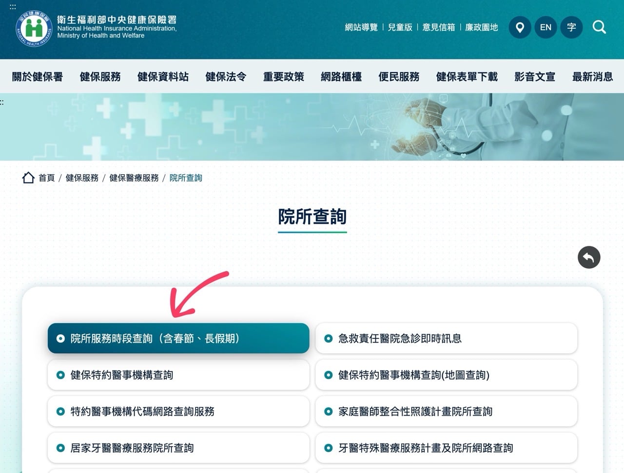 如何查詢春節、長假期間有提供服務的醫療院所？
